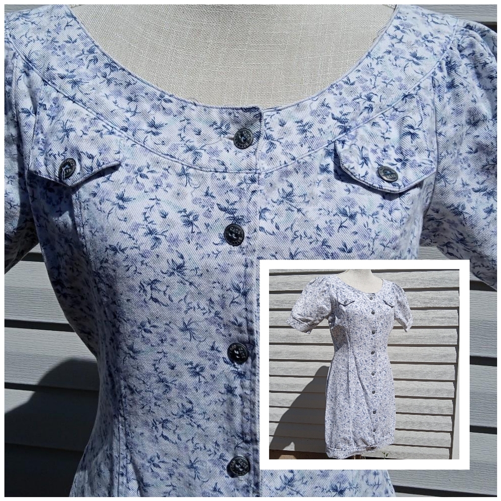 Ridiculously Adorable! 🪻Real Vintage Puff Sleeve, Button-up Denim Dress, M
